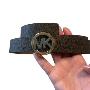 Michael Kors Reversible Dark Brown Belt Featuring A Signature MK Gold LogoBuckle